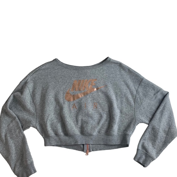 Nike Air Rally Crew Cropped Sweatshirt Back Zip Gray Metallic Rose Gold X-Small - Picture 5 of 16